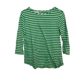 Green & White Striped 3/4 Sleeve Shirt Studio Works M Cotton/Polyester Womens To